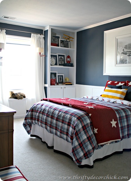 red, white and blue boy room